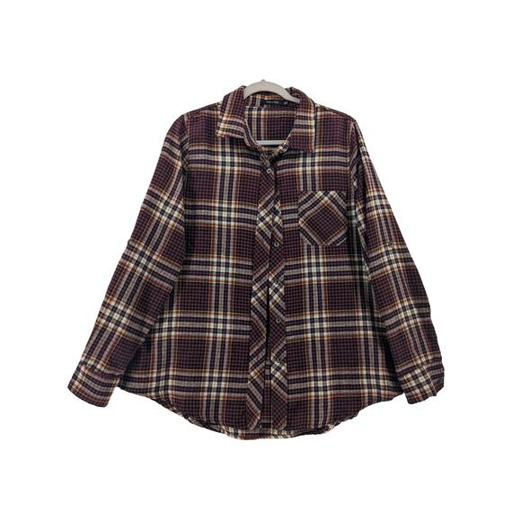 Doe & Rae Button Up Shirt L Red Yellow Plaid Flannel Long Sleeve Collared 12340T - Picture 11 of 12